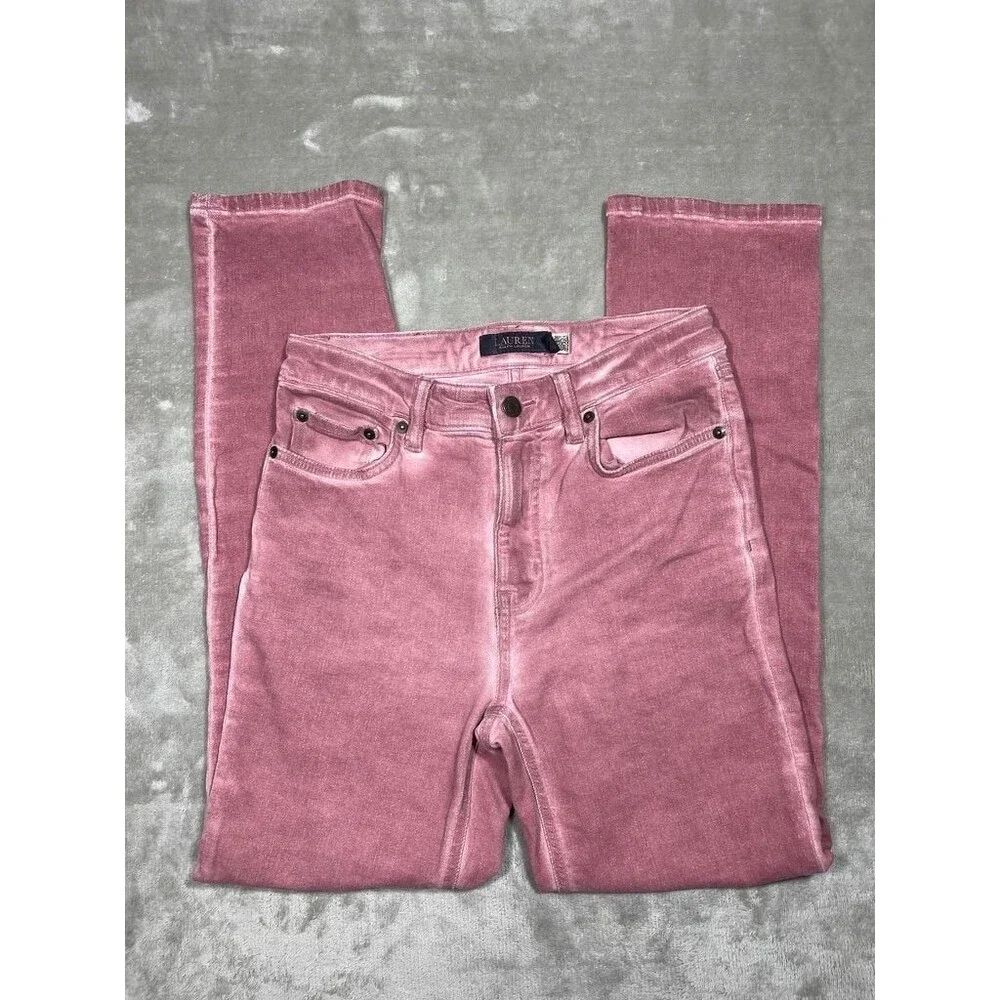 Ralph Lauren Straight Ankle Jean Women Size 2 Pink High Rise Slim